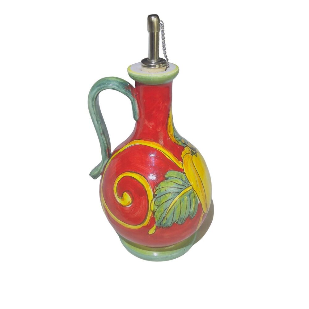 Italian Ceramic Oil Vinegar Handmade Painted Dispenser Cork Top Italy Made READ
